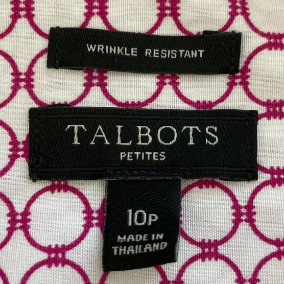 Talbots Petites Lg Slv Button Down Circle Print Cotton Blouse Fuschia Wht Sz 10P - Picture 9 of 11